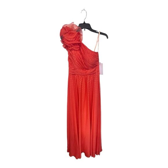 NWT MAC DUGGAL | 49536 Ruffled One Shoulder Gown Tangerine Gold Shimmer 2 - Picture 4 of 12